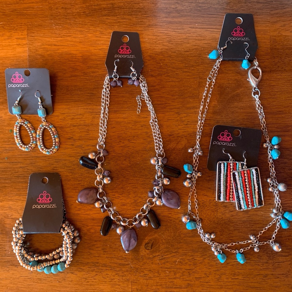 Paparazzi Multicolor boho necklace earring bracelet bundle